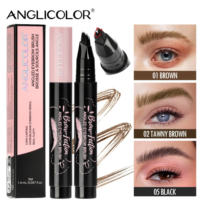 Crayon à sourcils en velours sauvage, brosse carrée coudée, multifonction, crème de teinture pour les sourcils, ligne de cheveux, Anti-taches, stylo de teinte imperméable