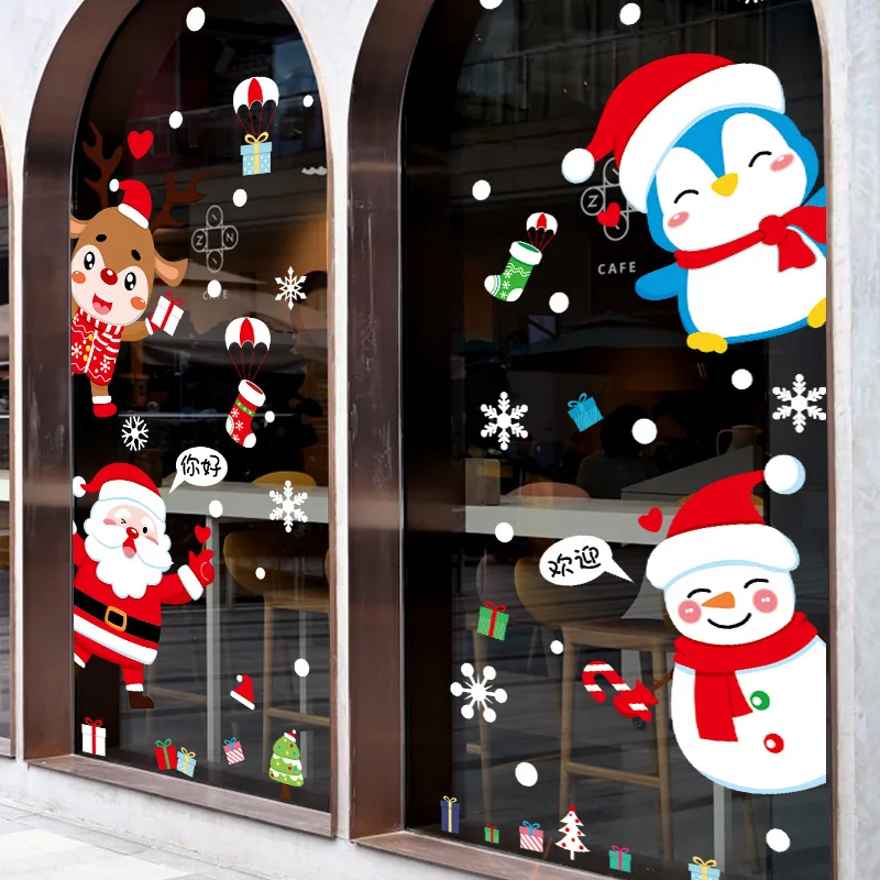 Christmas Bell Static Display Window Glass Stickers Noel Tree Mirror Stickers Xmas Double sided Window Stickers Happy New Year