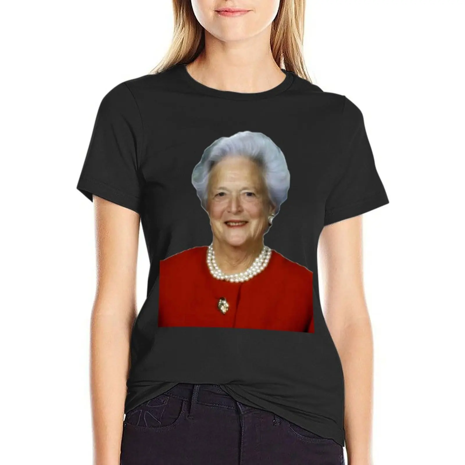 Barbara Bush Portait T-Shirt Short sleeve tee funny graphics Woman clothes