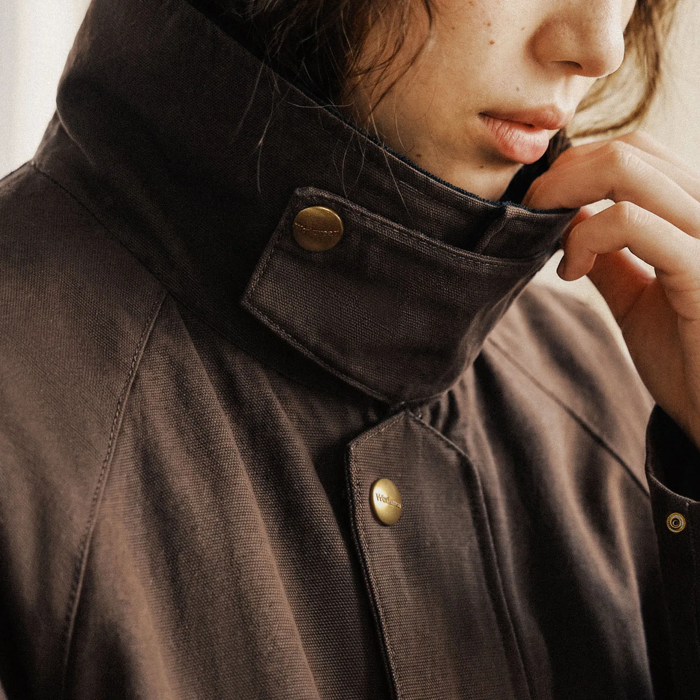 Maden Women's Brown Barn Jacket Loose Fit Work Cotton Jacket Lapel Collar Utility Coat Casual Outerwear Autumn Chic Workwear