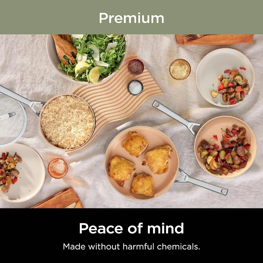 طقم أواني ومقالي غير لاصق |   مجموعة أواني طهي سيراميك ممتازة من توسيع الحياة |   9 قطع غير لاصقة |   PTFE مجاني |   فرن آمن لـ 550 ° ف |   أنا