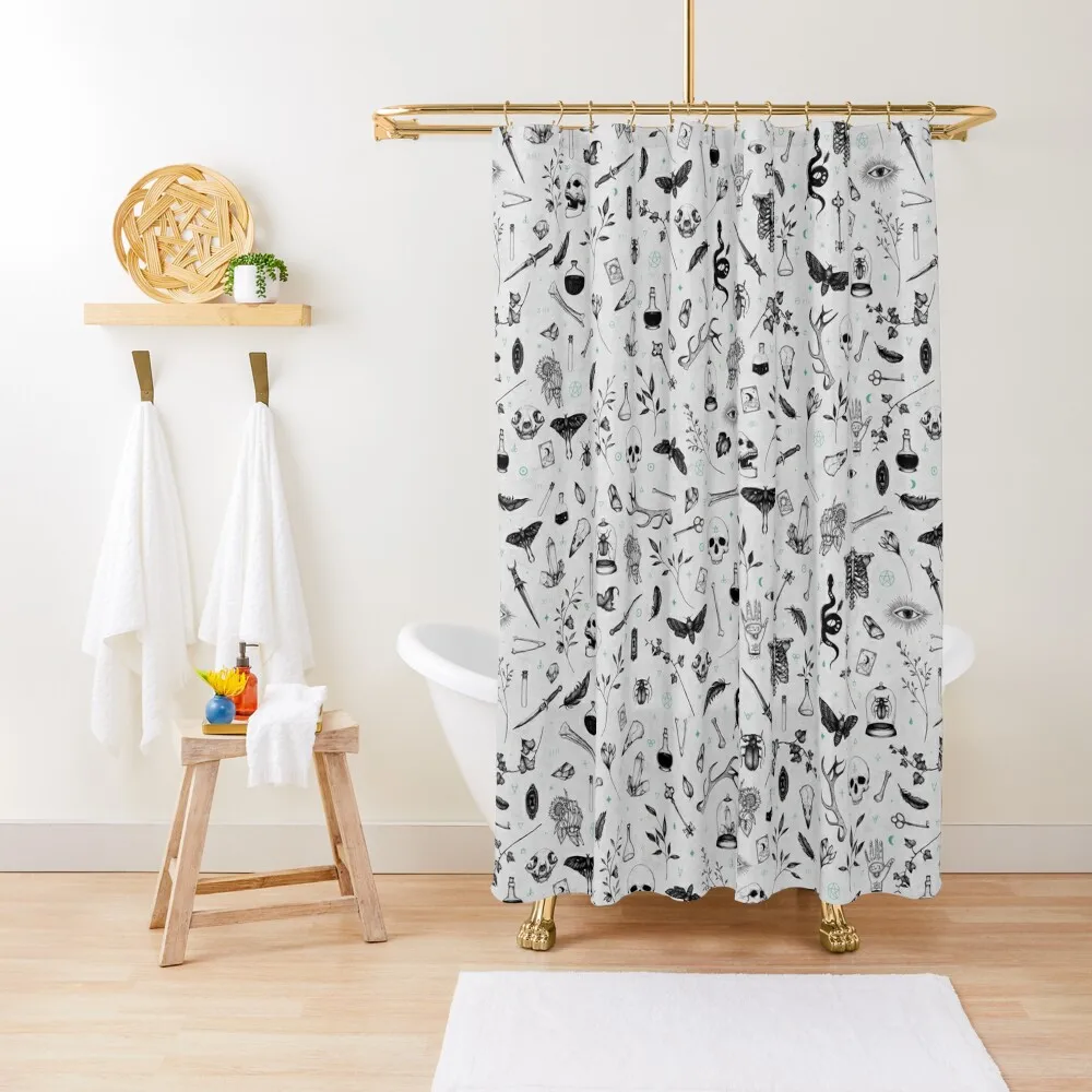 Black and Grey Witchy Pattern Shower Curtain Waterproof Shower Curtains Shower Curtains Bathroom