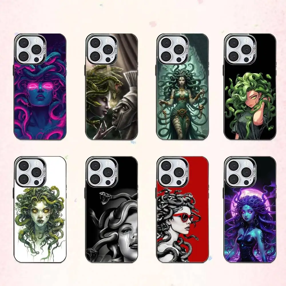 

Trendy M-Medusa G-Greek Mythology Phone Case For iPhone17,16,15,14,13,12,11 Plus,Pro Max Colored Silver Plated Inside Cover