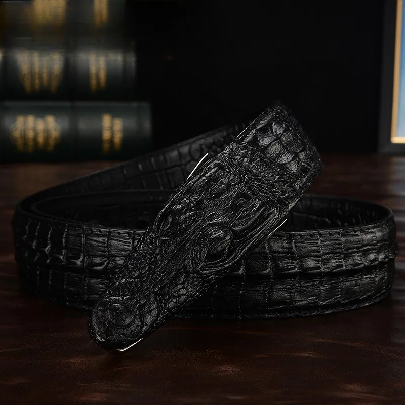 

New Crocodile Head Business Fashion Crocodile Pattern Trendy Personality Men's Genuine Leather Needle Buckle Belt