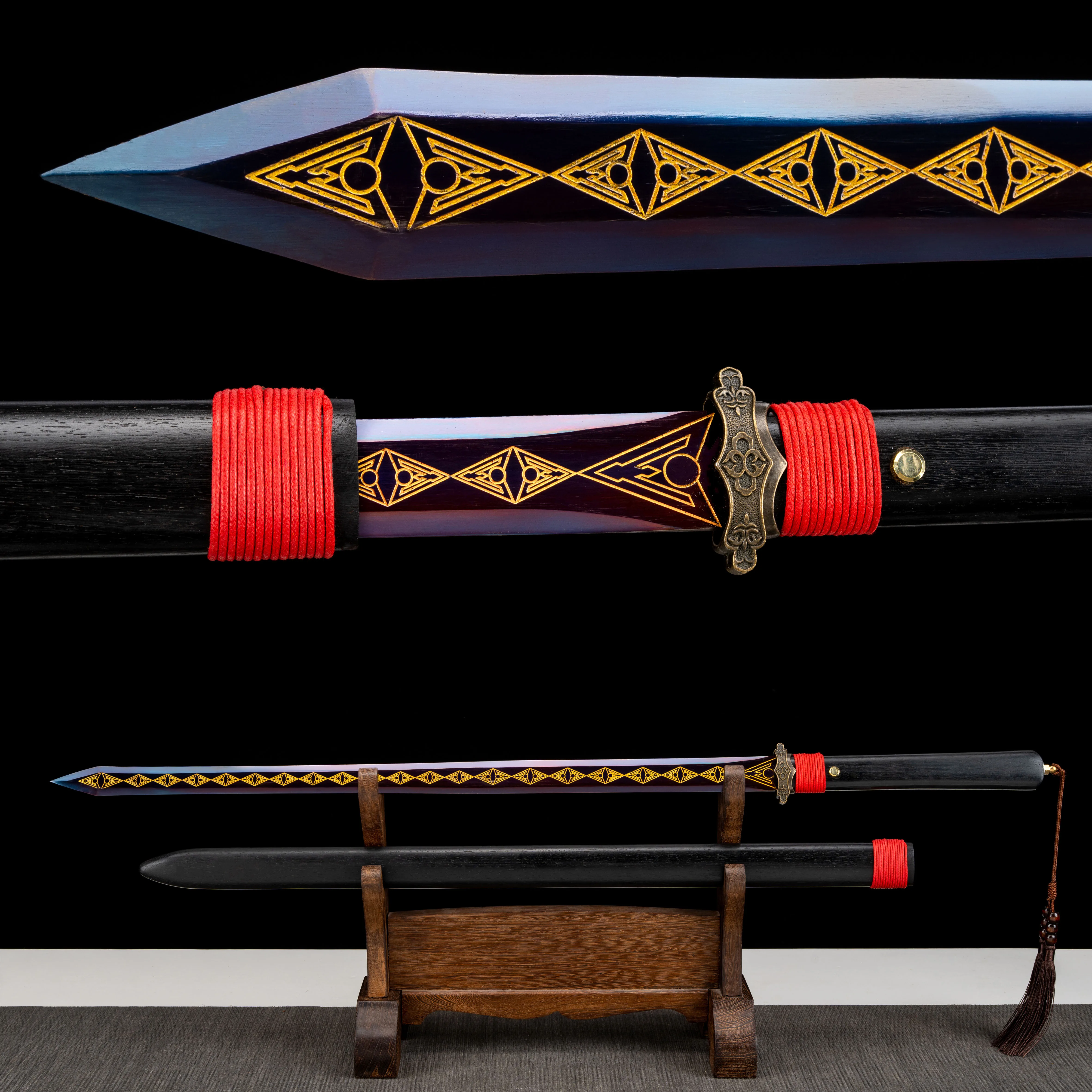 Chinese sword. Ready for battle. True steel blade. Rosewood scabbard. Katana. Free ninja martial arts training kit. Not sharp.