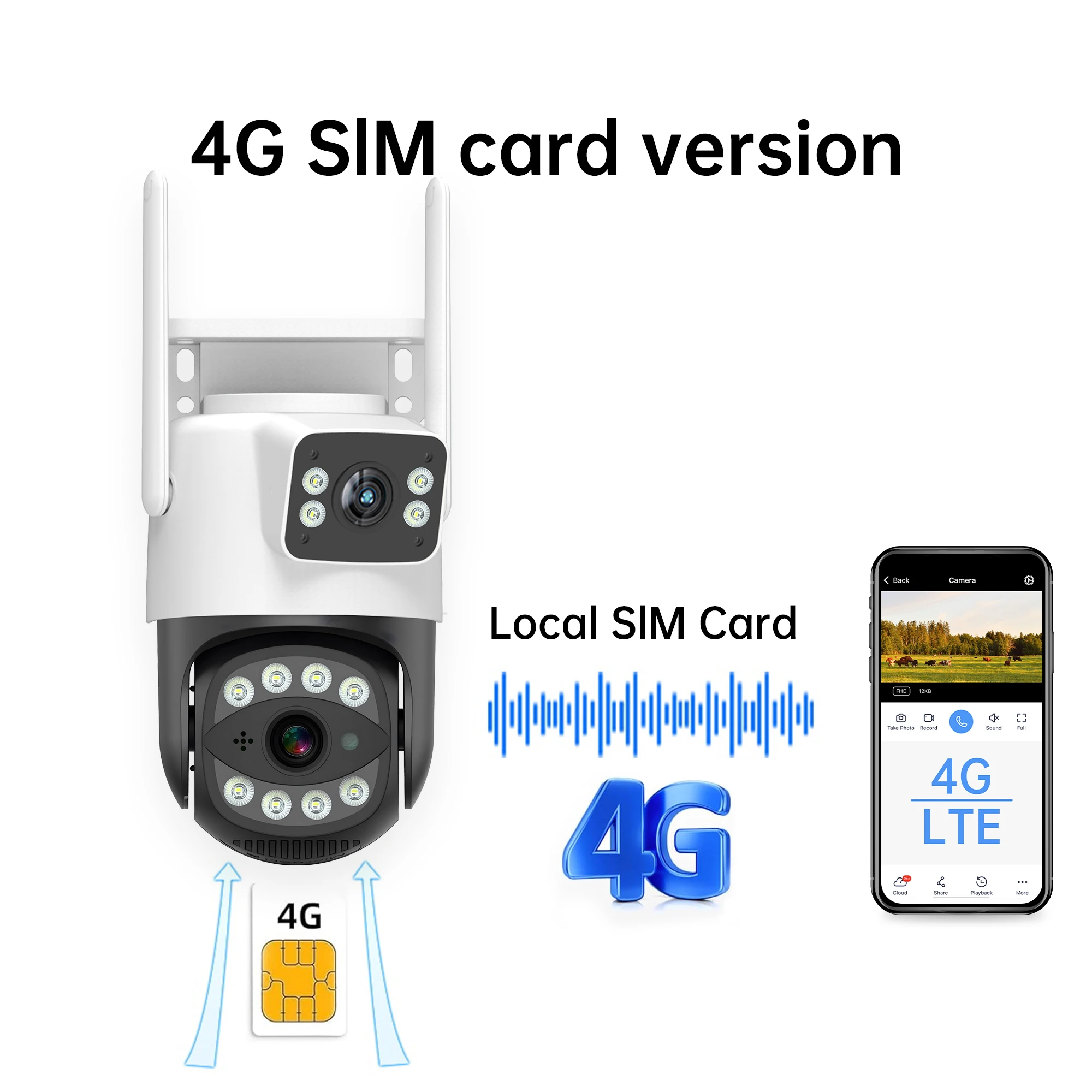 4G Sim Card Camera 6MP 3K Dual Screen Dual lens 2.4/5.8G Wifi IP Camera Outdoor Waterproof PTZ CCTV Camera Security Protection