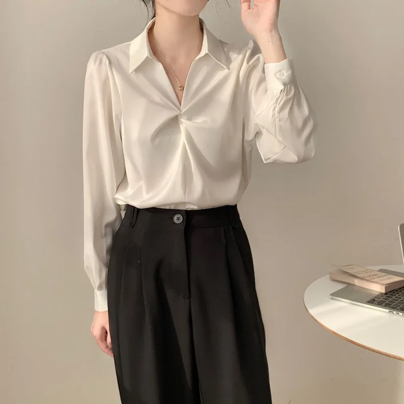 2024 Spring and Autumn New Elegant Women\'s Chiffon Shirt Fashion Long Sleeve Shirt Women\'s Inner Base Shirt Loose Blouse