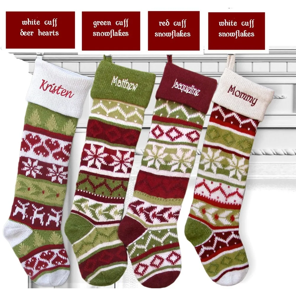 Set of 4 Knit Christmas Stockings Fair Isle Design 28