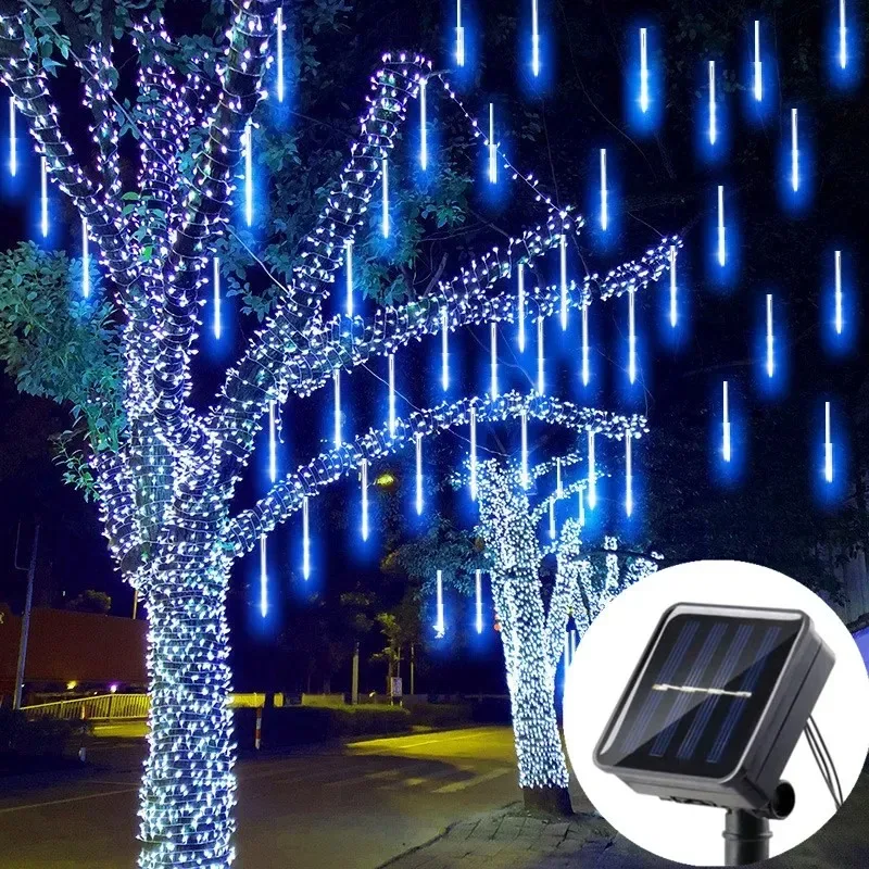 Solar Meteor Shower Rain String Lights Waterproof Garden Light 8 Tubes Christmas Tree Holiday Party Wedding Holiday Decoration