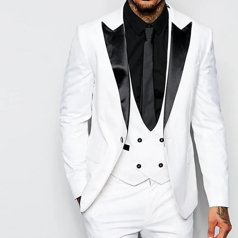 

Italian Elegant White Wedding Men Suits Groom Tuxedo Slim Fit Prom Blazer Hombre High Quality Custom 3 Piece Set Costume Homme