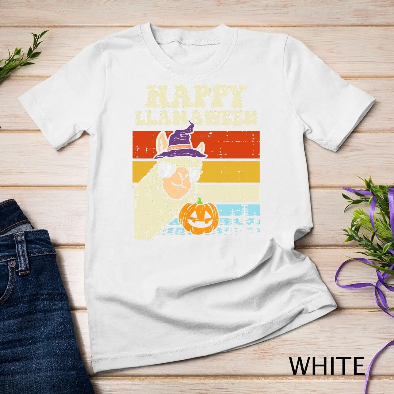 Happy Llamaween Llama Witch Retro Halloween Alpaca Animal Woman T-shirt Man Classic Nostalgia Printed Short-sleev Unique Tops