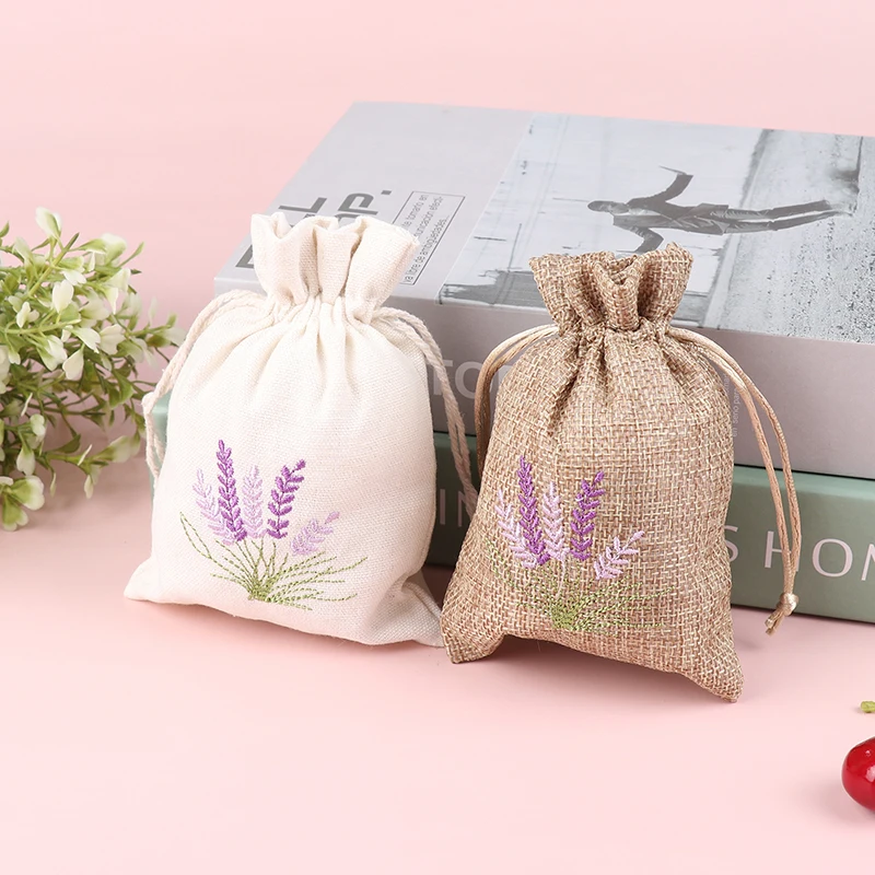 Faux Hemp Embroidery Canvas Bag Lavender Storage Drawstring Drawstring Bag Cotton Jute Seeds Bags Dry Flower Aromatherapy Bag