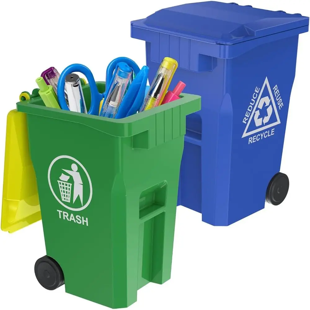 

Compact Dual-Color Desk Organizer: Mini Trash Bin & Pencil Holder for Office & Study