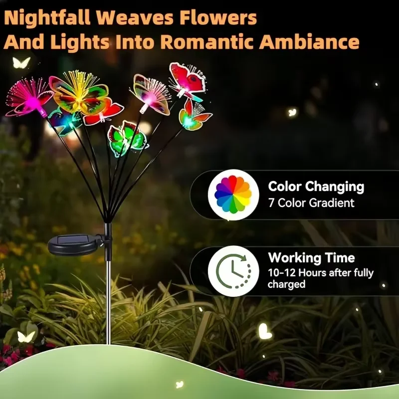 Butterfly Solar Garden Flower Lights 10 LEDs Waterproof Outdoor Swaying Lawn Light for Yard Courtyard Party Decor