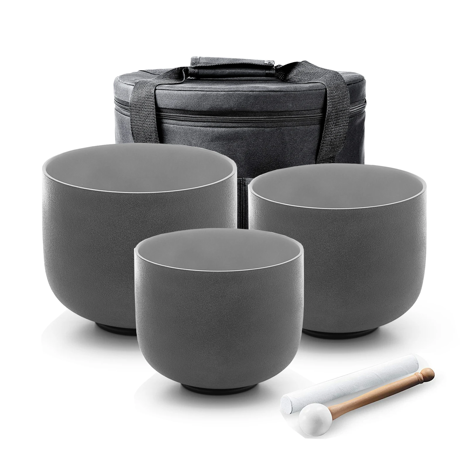 

Hye-eun 3 pcs 8"B 10"G12"F Black Frosted Quartz Crystal Singing Bowl Chakra Set for Sound Healing with bag