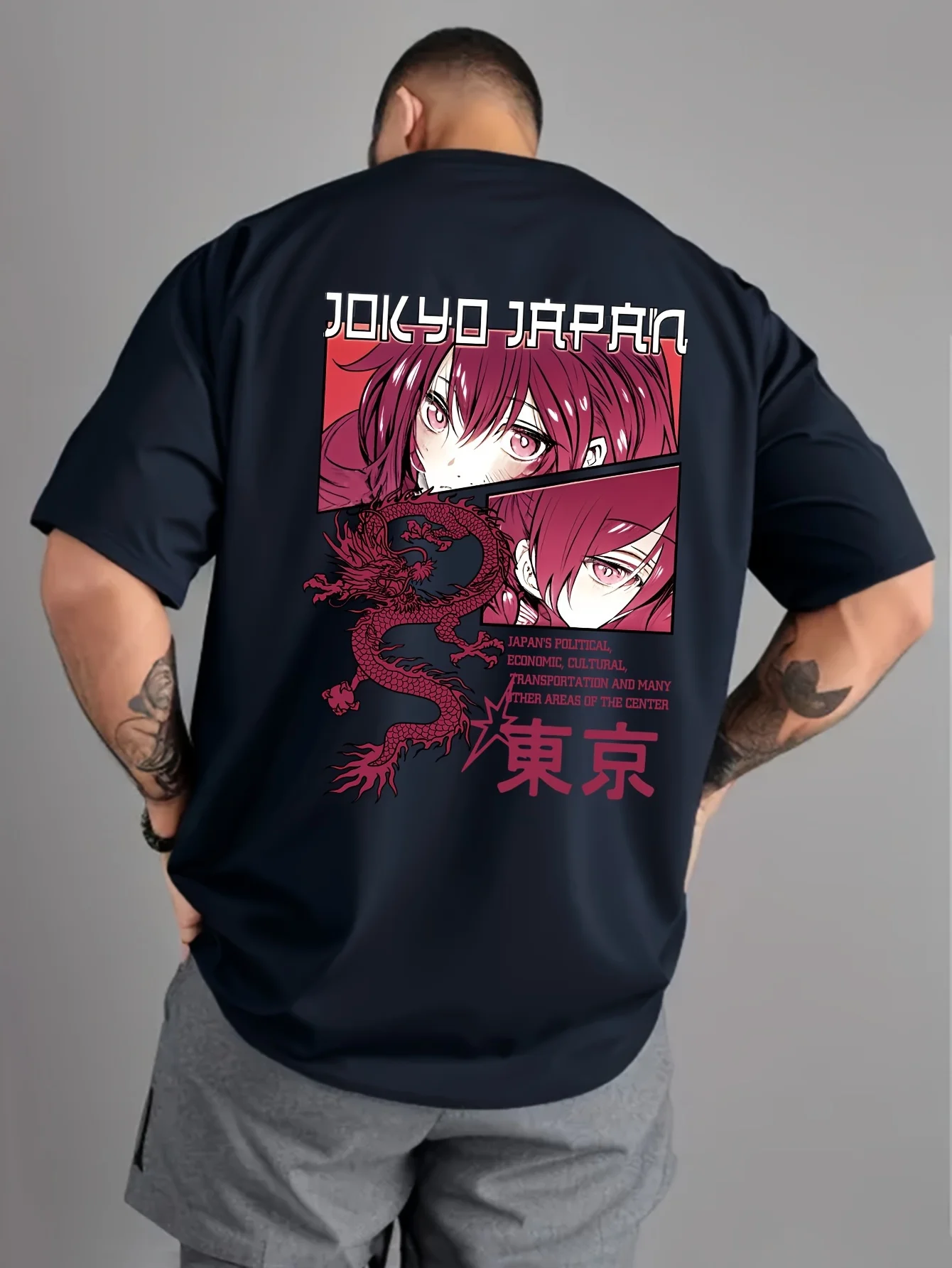 Men's Summer Dragon Tokyo Girl Pink Lettering Printed Sporty Casual Multi-Purpose Short Sleeve 100% Cotton Men's T-Shirt