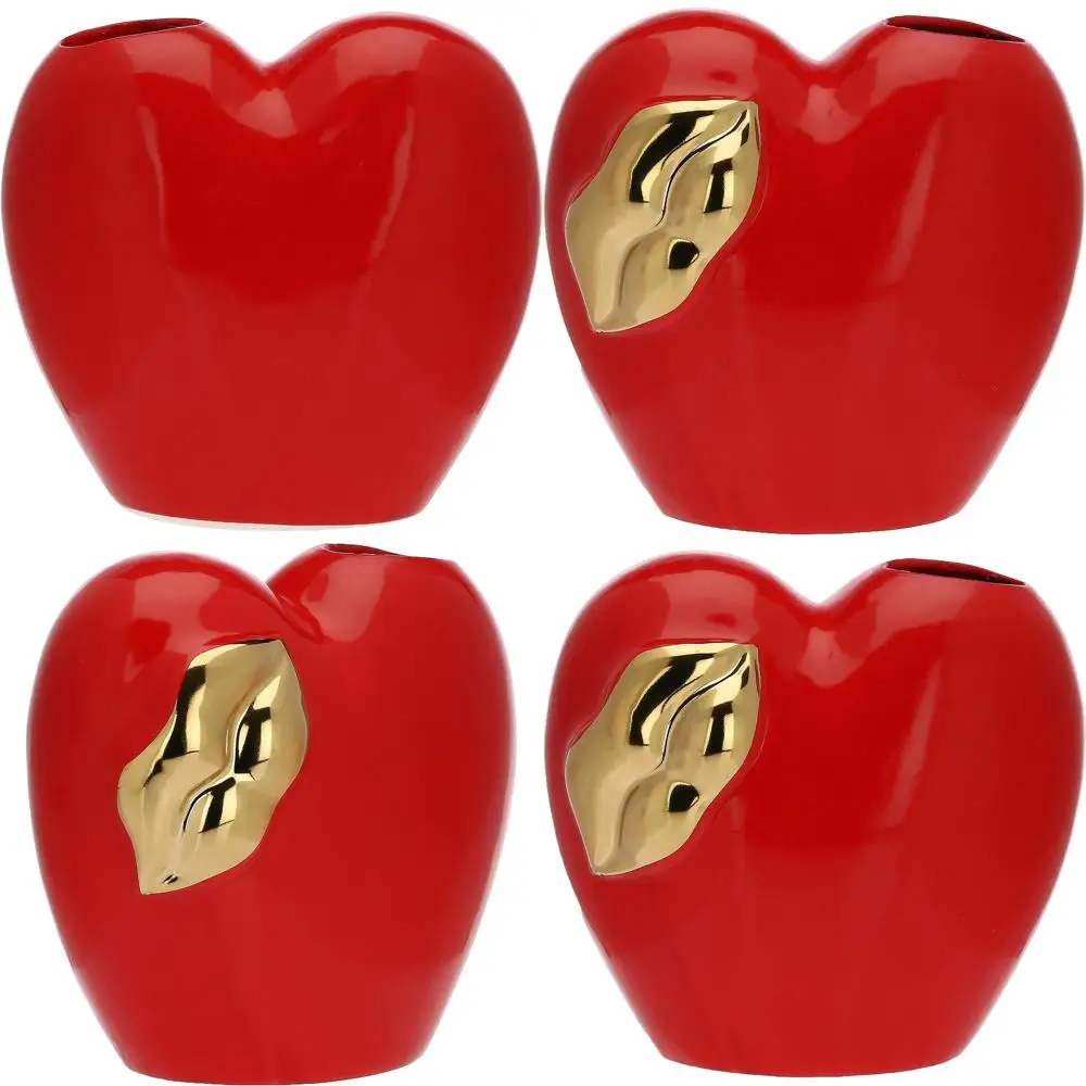 

Красная и золотистая ваза-сердце из керамики с ободком