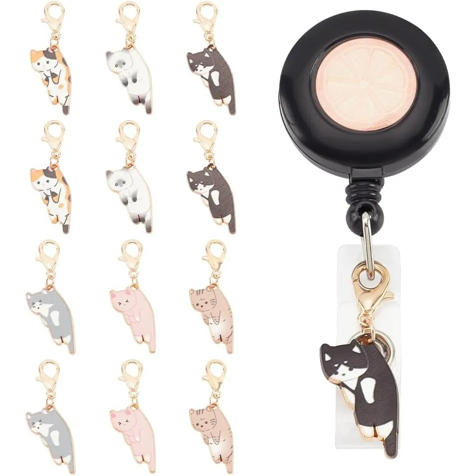 6 Extracurricular Cat Badge Reels, Suitable for Nurses and Teachers, 6-Color Cat Animal Badge Clips, Suitable for ID Card Name Tags