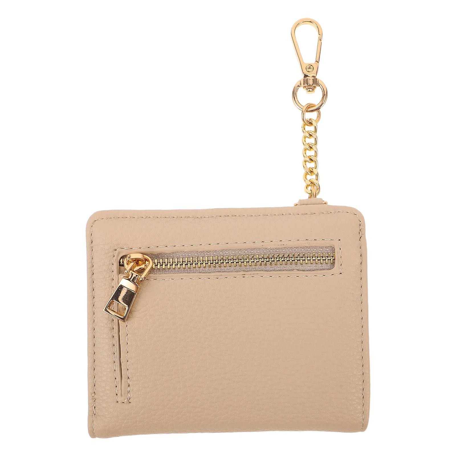 กระเป๋าสตางค์ PU แบบพับสองตอนขนาดเล็กสำหรับผู้หญิง กระเป๋าสตางค์ขนาดเล็กกะทัดรัด กระเป๋าสตางค์แบบสั้นมีซิป กระเป๋าใส่เหรียญ ที่ใส่บัตรสำหรับเดินทาง น้ำหนักเบา สีเบจ