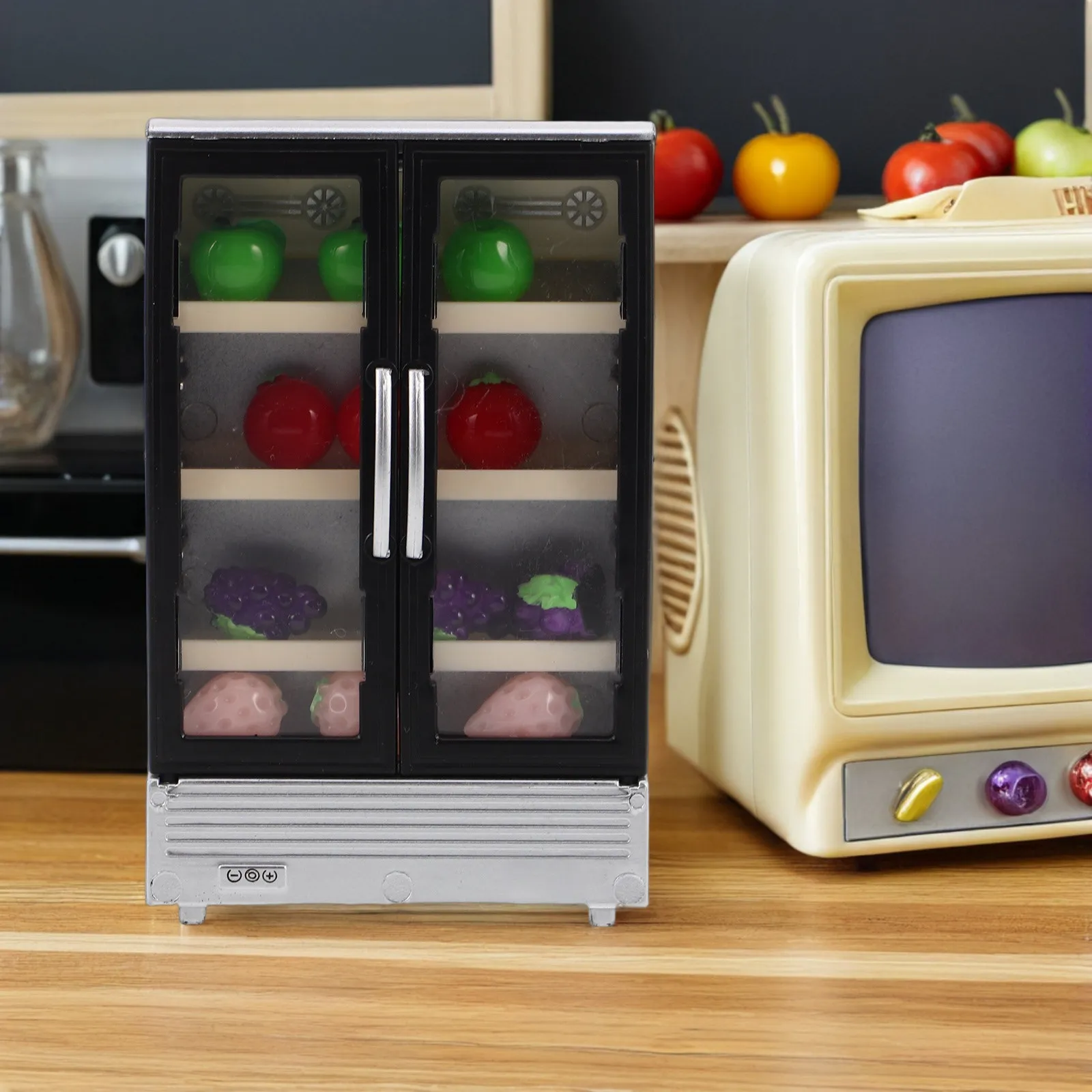 

Миниатюрный двухдверный холодильник, реалистичная имитация кухонной техники, игрушечный холодильник для кукольного домика, аксессуары для фотосессий
