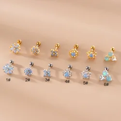 1Piece Blue Opal Stone Cartilage Stud Earring 20G Stainless Steel 0.8mm Ear Conch Helix Snug Screw Back Earring Piercing Jewelry