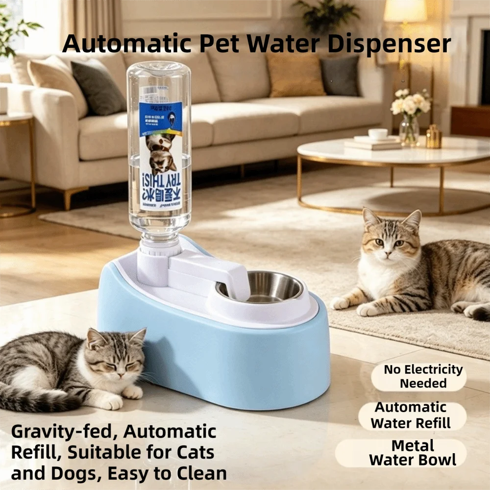 Large Capacity Cat Automatic Water Dispenser Detachable Non Slip Base Dog Gravity Drinking Bowl Plastic Pet Water Bowl Hiking