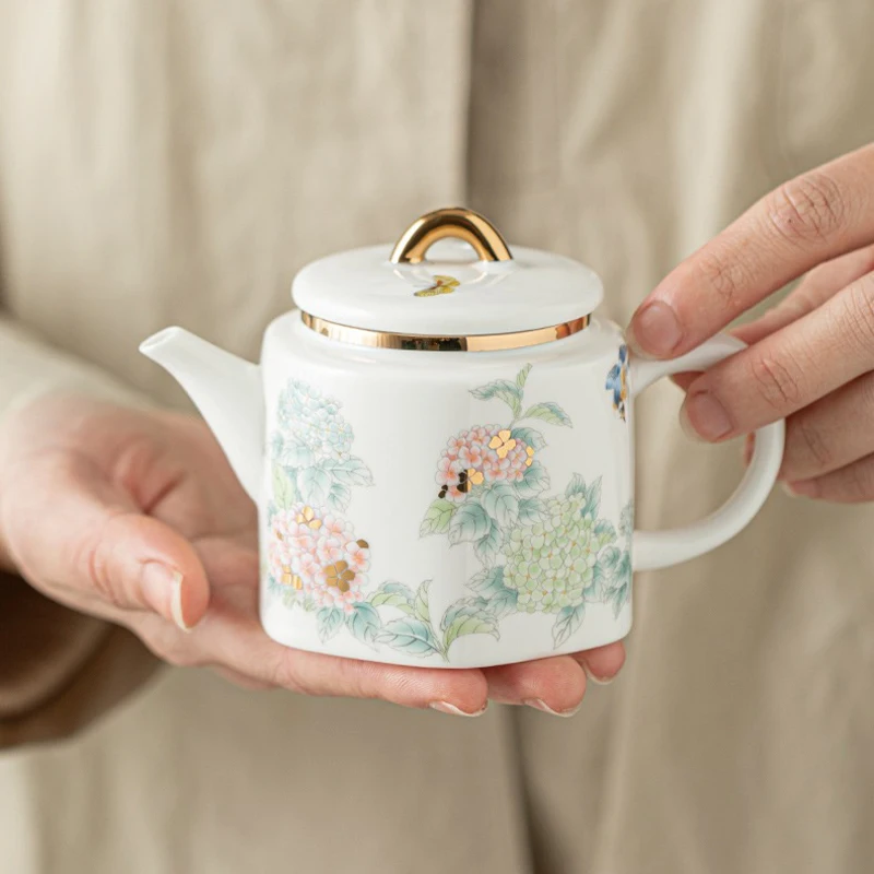 

Teapot Exquisite Women's White Porcelain Chinese Embroidered Ball Ceramic Single Pot Household Anti scald Filter Kung Fu Tea Set