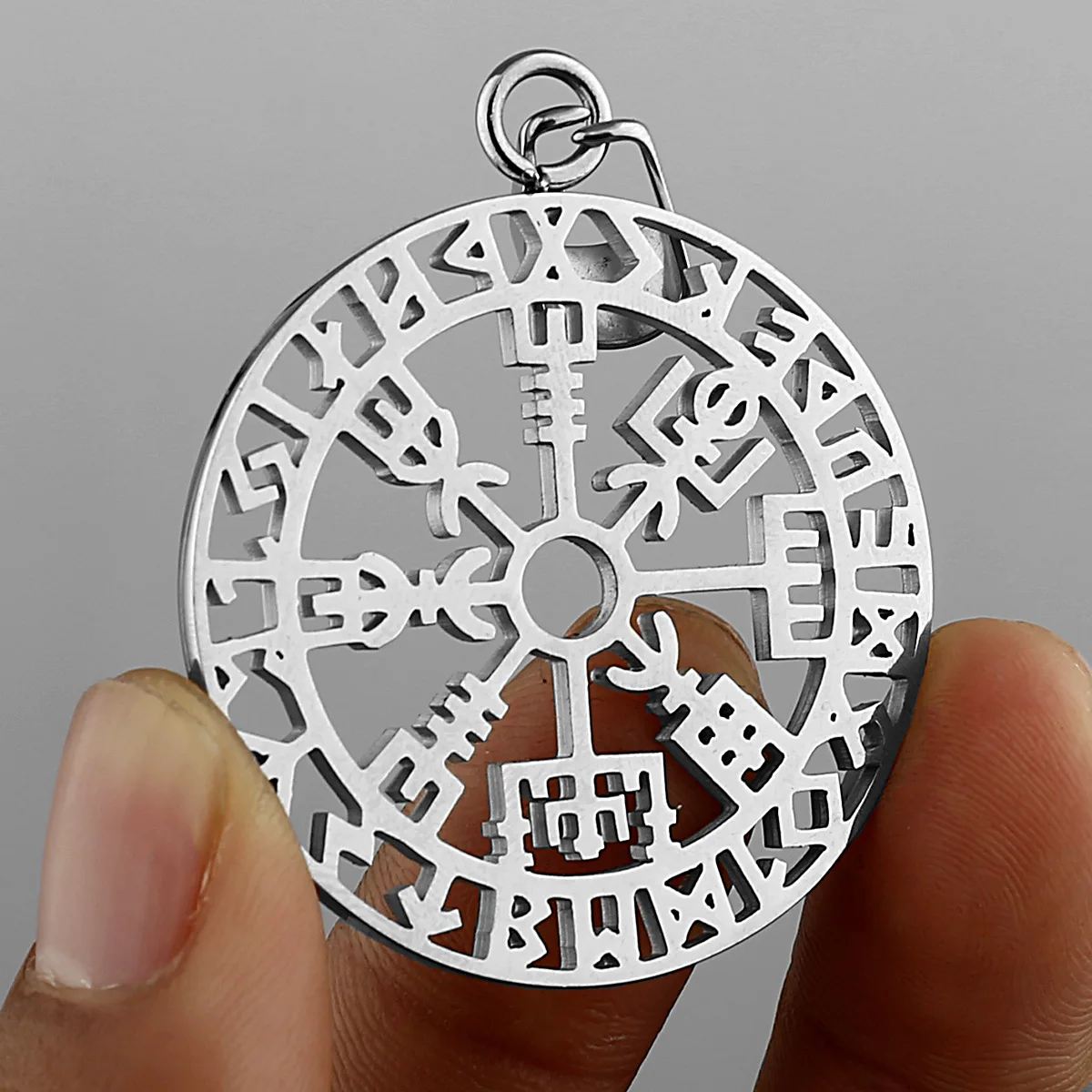 Stainless Steel Vintage Rune Compass Necklace Round Pendant for Men Fashion Trend Amulet Nordic Jewelry