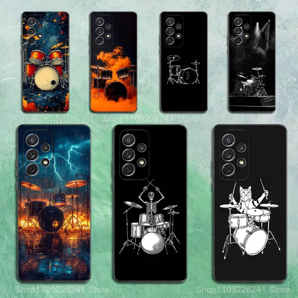 Black White Art Drum Phone For Samsung S25,S10,S20,S10,S21,S9,S24,S23,Ultra,FE,Plus,Lite,Soft Silicone Black Cover