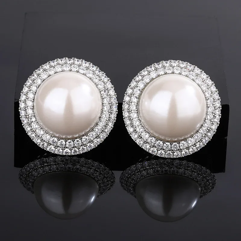 New jewelry new 18K gold plated pearl Korean version exaggerated big stud earrings women's cultivated gemstone 25mm