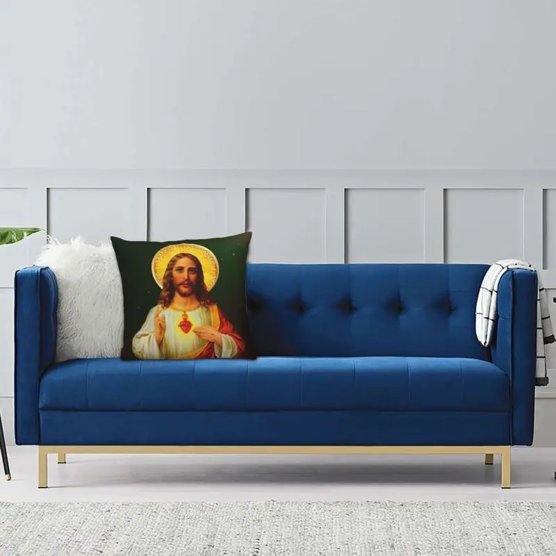 Personalizado nórdico sagrado coração de jesus capas de almofada católica 45x45cm veludo fé cristã fronha para carro fronha quadrada