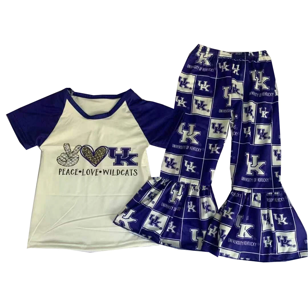 Girls Boutique Clothing Peace Love Cowboy Team Bell Pants Sets Baseball Toddler Girls Clothes Sets