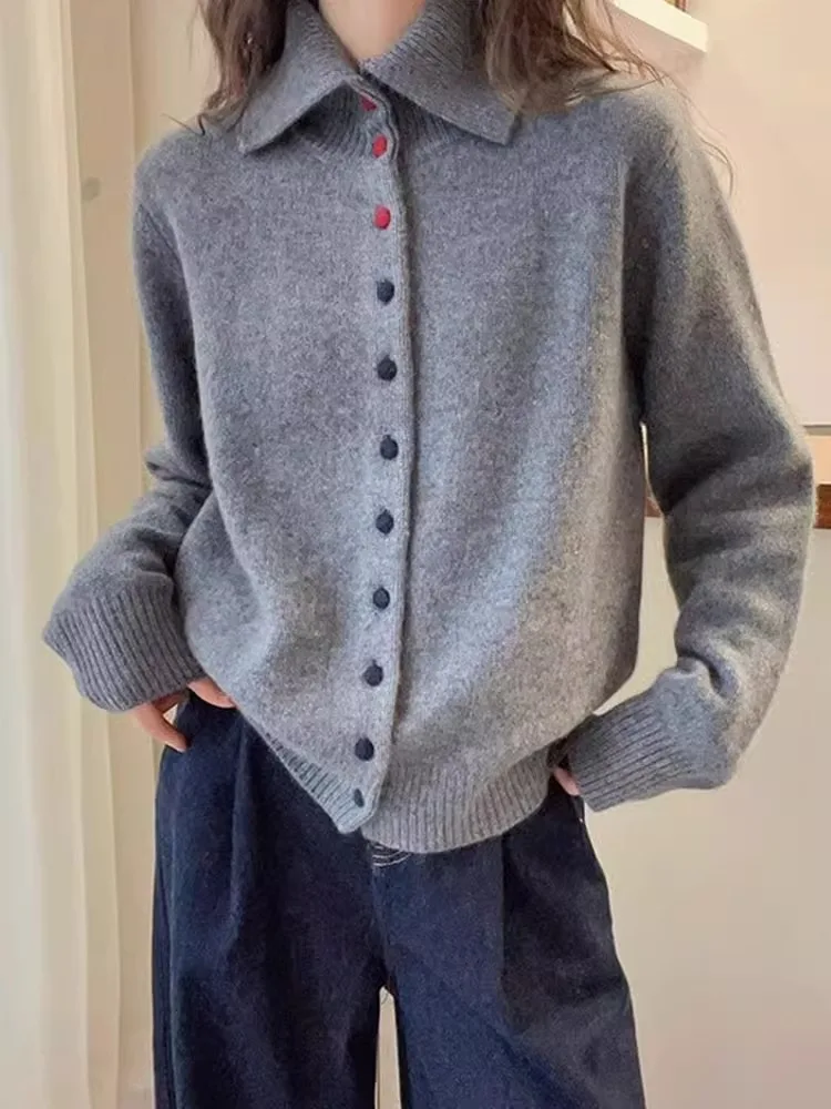 

Мягкий вязаный свитер Ele Long Sve с одной пуговицей, повседневный, в стиле lazy, зимний, модная женская верхняя одежда