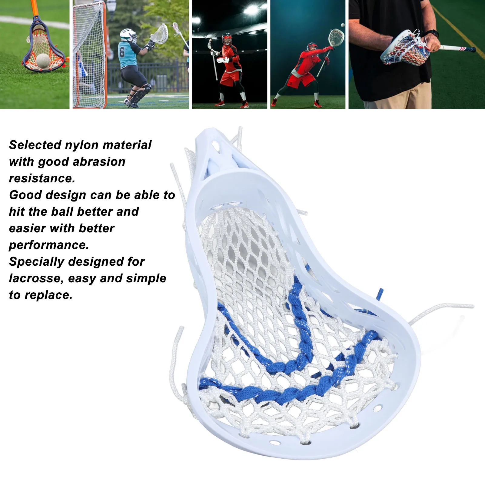 Lacrosse Head Mesh Strung Wear Proof Nylon Lacrosse Stick Heads for Training Competition Lacrosse Accessories Tool