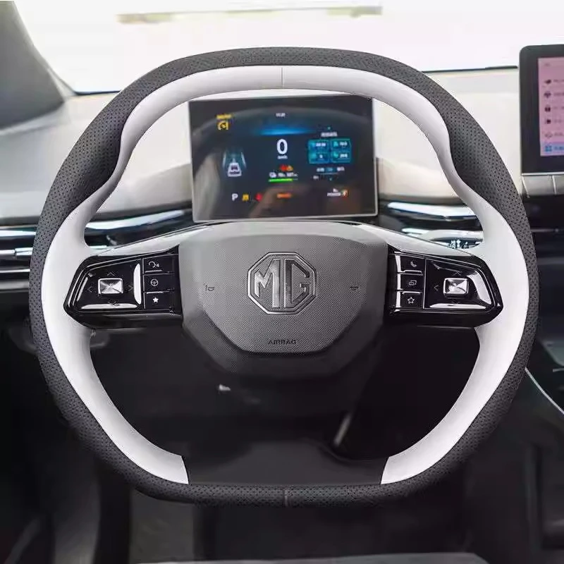 

Для MG MULAN 2022-2023 ручная прошивка черный, белый цвет нескользящий чехол на руль автомобиля из натуральной кожи
