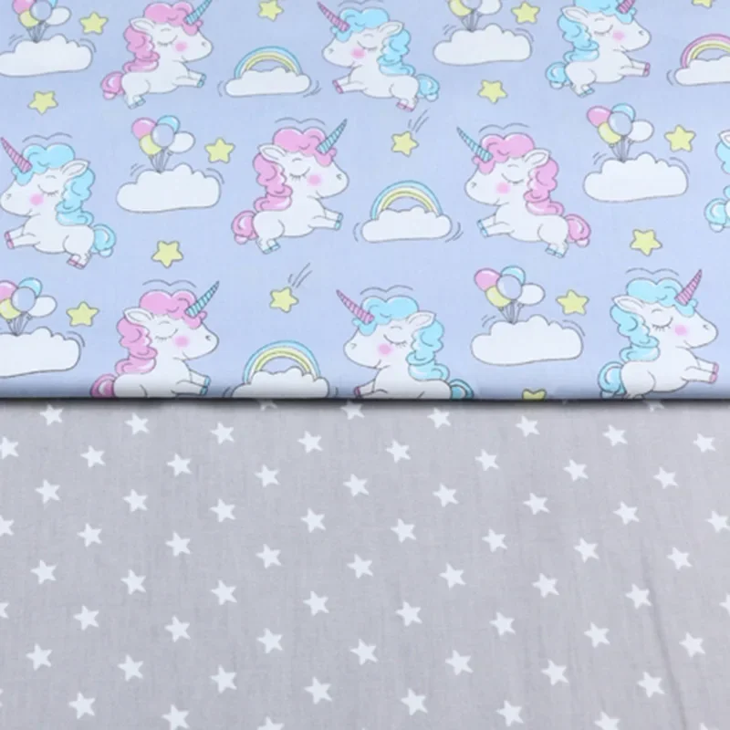 2Pcs 50x50cm Unicorn Cartoon Twill Printed Fabric, 100% Cotton, Sewing Quilting, Fat Quarters, Child DIY Patchwork