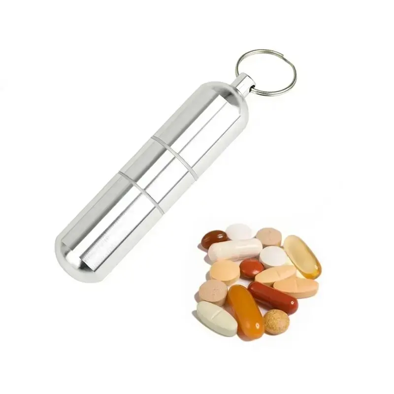 New Key Chain Medicine Pill Bottle Box Aluminum Storage Case Medicine Container Aluminum Box