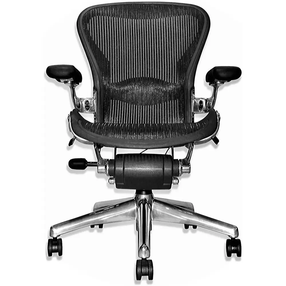 

Size B Ergonomic Chair with Lumbar Support, Forward and Rear Adjustments, Polished Aluminum, Renewed