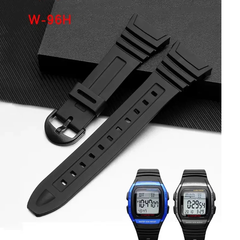 حزام الساعات لساعة كاسيو 3239 W-96H-1A 2A 9A الإلكترونية حزام مخصص أسود للرجال الرياضة سوار سيليكون مقاوم للماء