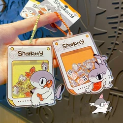 Cartoon Sharkcat Acrylic Shaker Orange Badass Shark Keychain Female Cute Fishbone Cat Paw Card Toy Doll Key Chain Bag Pendant