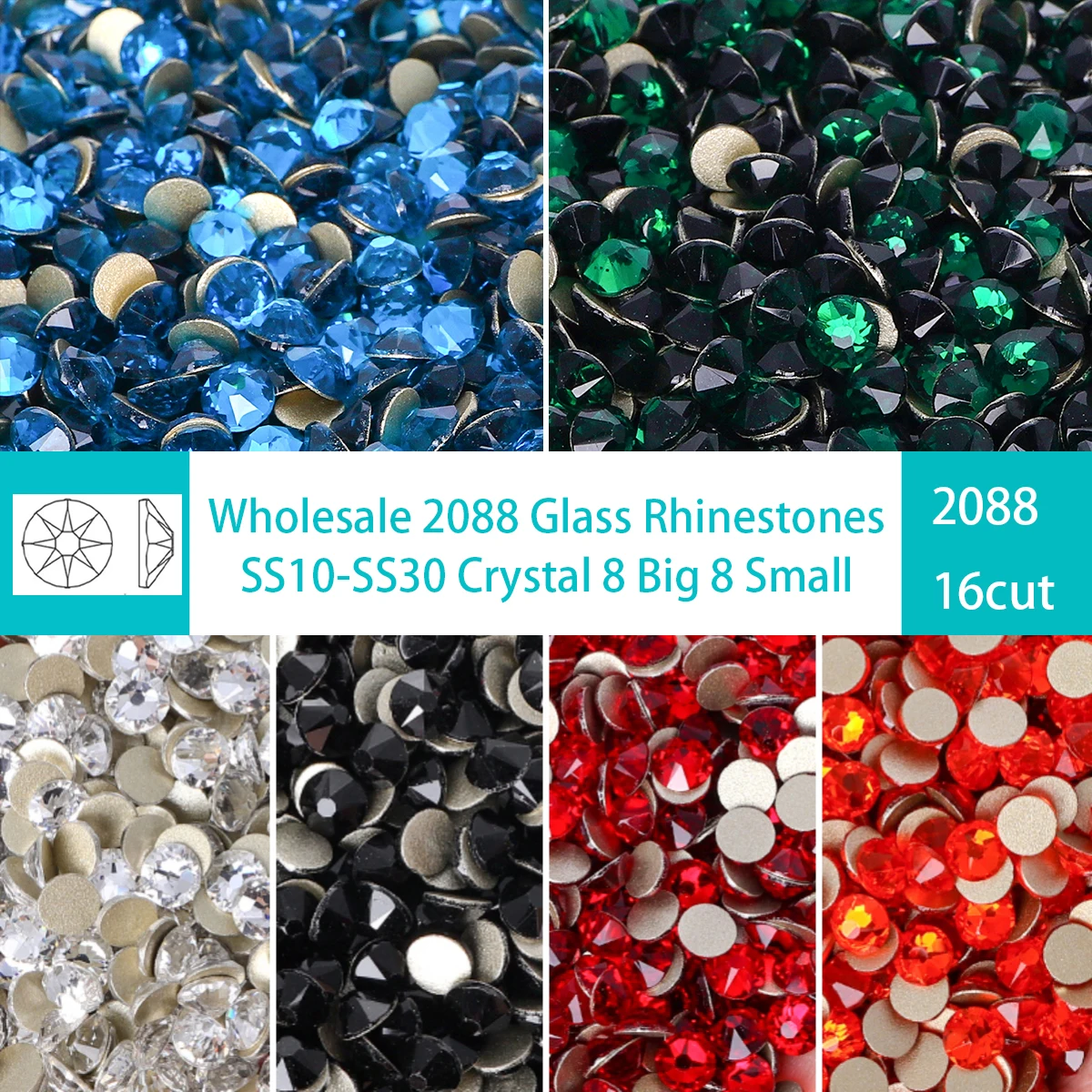 Wholesale 14400Pcs/2880Pcs SS10-SS30 High Quality AAAAA 2088 Rhinestones Crystal Flatback 8 Big 8 Small 16cut Strass Stones