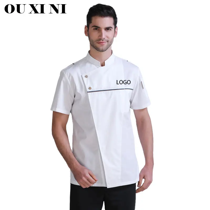 Chef Uniform Catering Ober Wit Overhemd Restaurant Keuken Kok Jas Bakkerij Ober Kleren Voor Terug Ademend Mesh Ontwerp