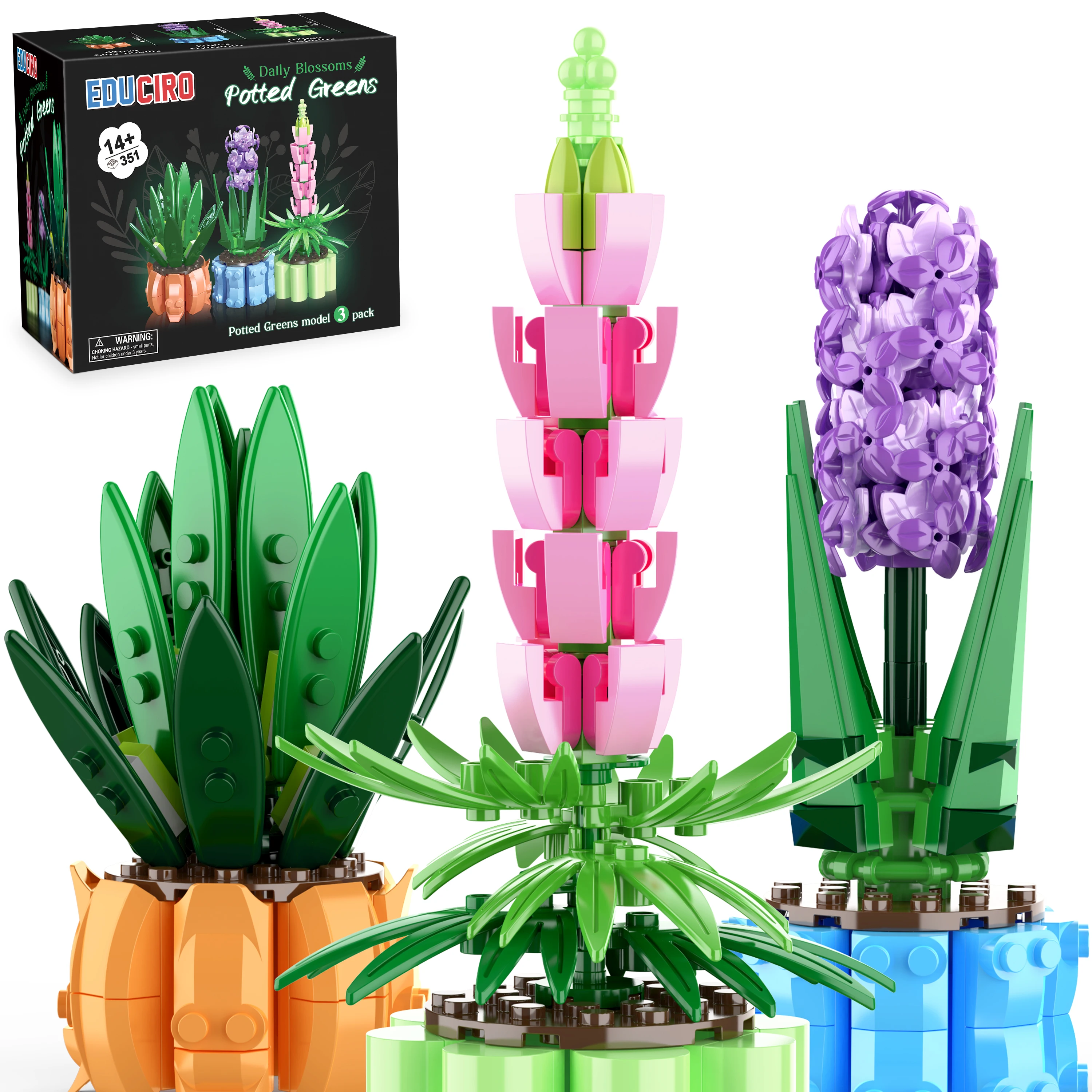 

EDUCIRO Flower Botanical Bonsai Building Set, Succulent Building Toys - 3 Pack, Home Office Decor