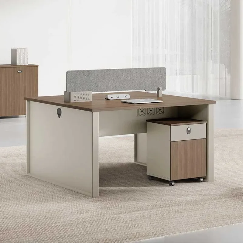Office Desk 4 Person Workstation with Privacy Screen Simple Staff Computer Table Combo for Open Plan Workspace