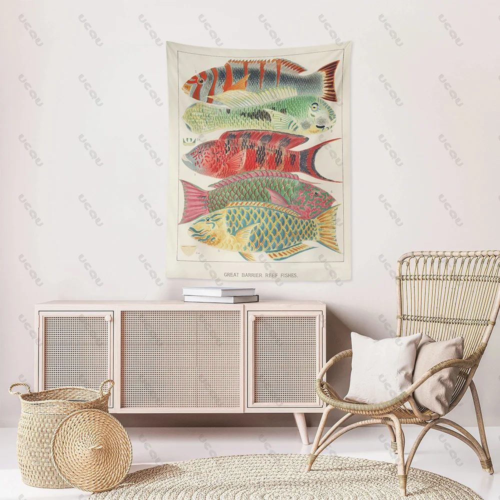 Fish Tapestry Wall Hanging Tapestry Marine Life House Scary Nature-Inspired Home Decor Dorm Mural Gift Great Barrier Reef Hot