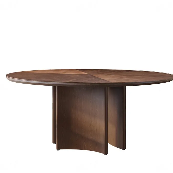 

Modern Light Luxury Solid Wood Dining Table with Turntable Simple Walnut Home Vintage