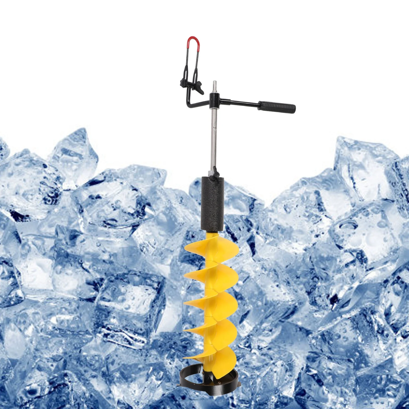 Ice Auger Drill Bit With 27.5in Extension Rod Auger Drill Bit 8in Hole Drilling 28in Length Floatable Ice Fishing Drill Bit  ﻿