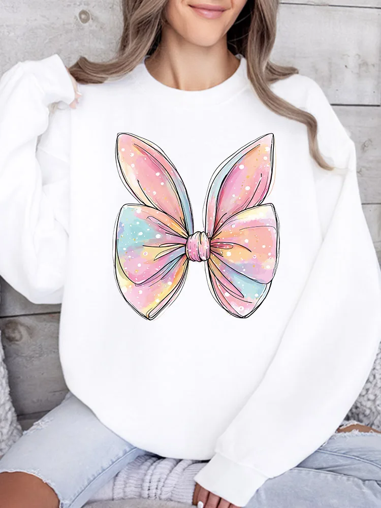 

Женская толстовка с круглым вырезом Bunny Bow, повседневный пуловер с длинными рукавами, свободный крой, для ежедневной носки