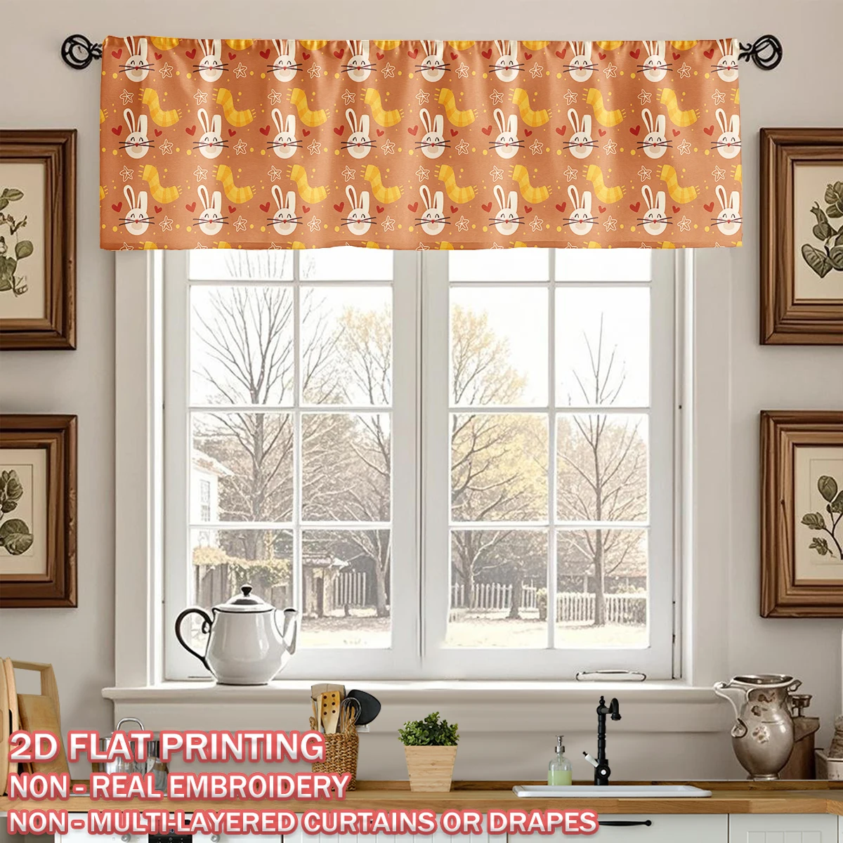 Thanksgiving Flat Printing Kitchen Window Valance With Star Rabbit Scarf For Home Party Door Window Decor