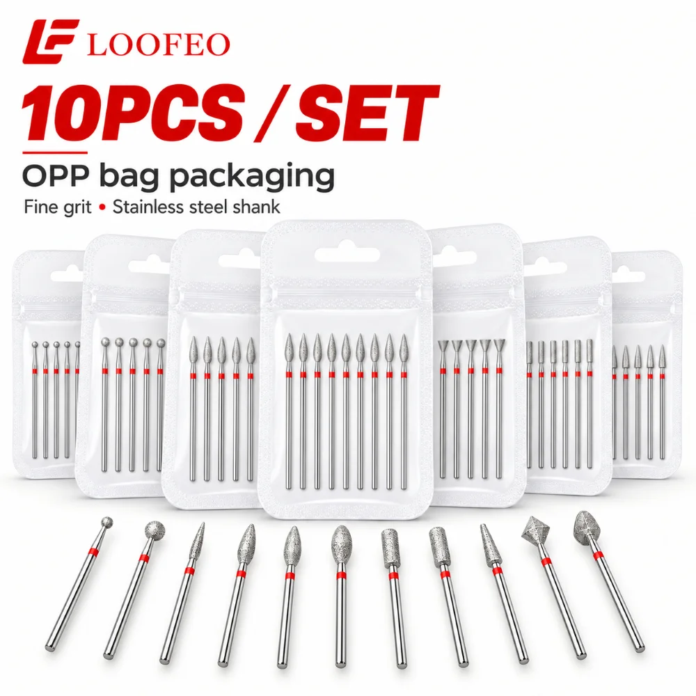 10PCS Nail Drill Bit 1.5-5mm Diamond Set 2.35mm Shank Milling Cutter SUS For Manicure Pedicure Gel Polish Removal Cuticle Clean
